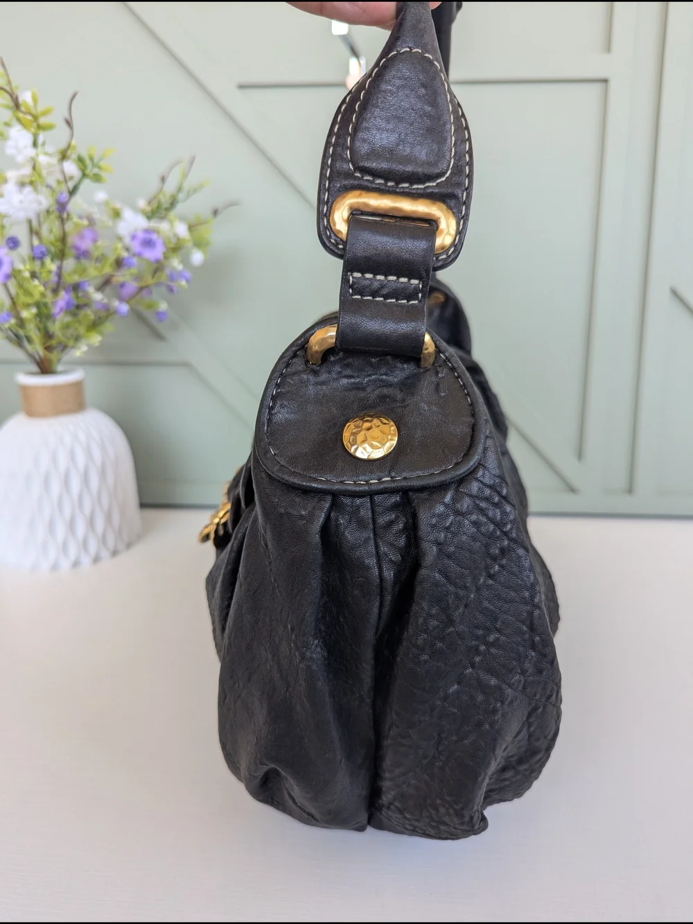 vintage Juicy Couture black leather hobo shoulder bag